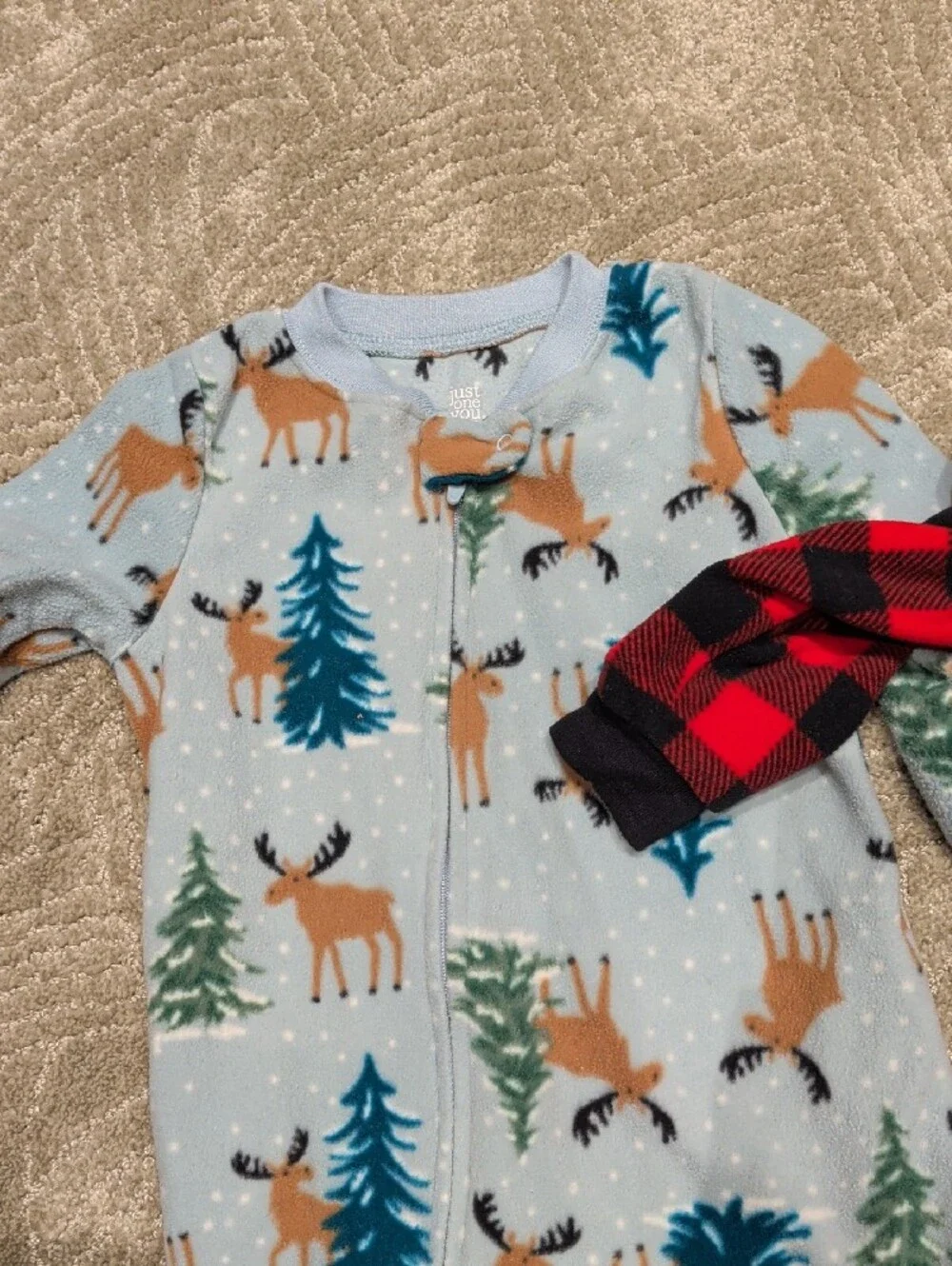 Carter's Red and Black Buffalo Plaid Moose Footed One-Piece